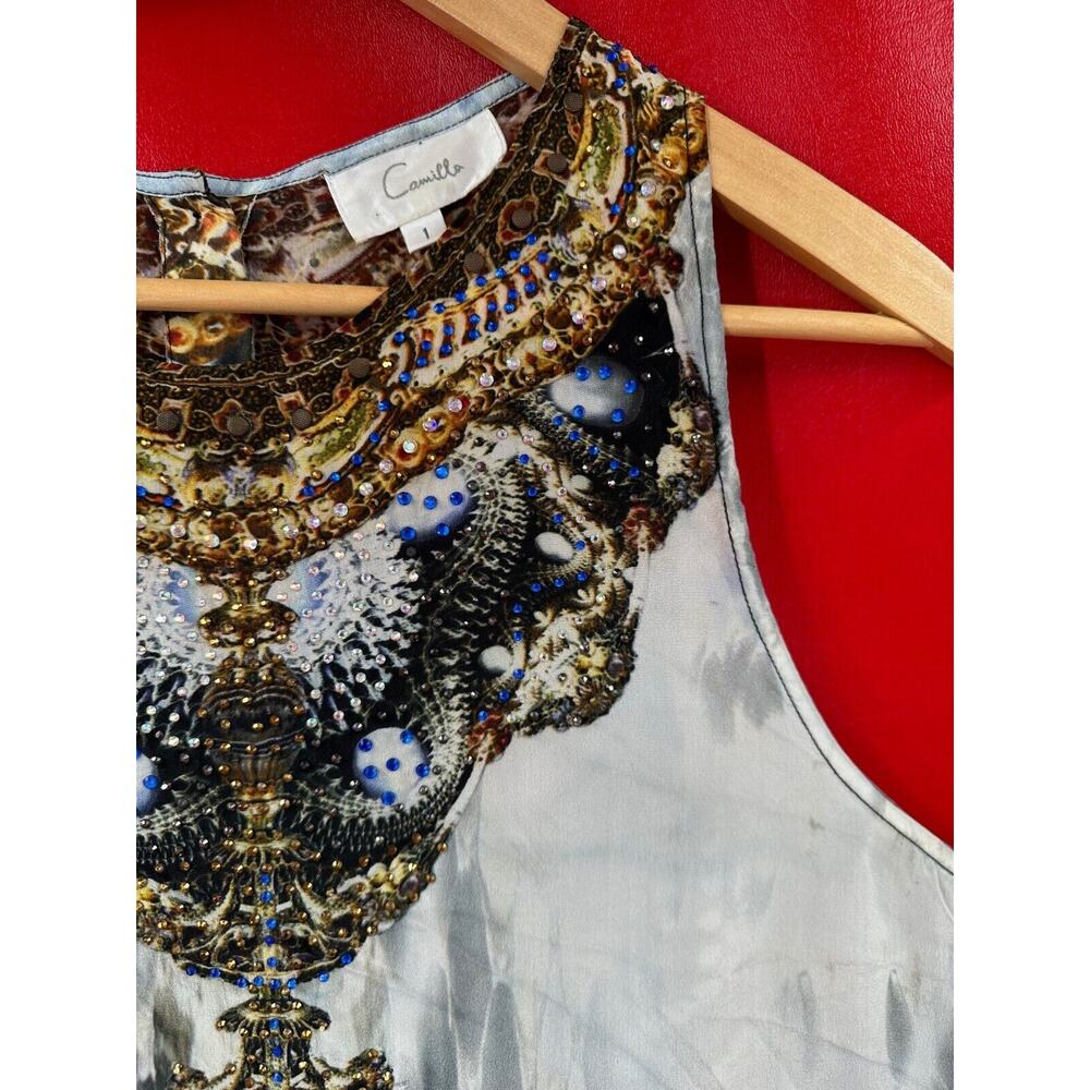 Camilla Swarovski Crystals 100% Silk Sleeveless Gorgeous Top Size 1 Small Excell - Picture 3 of 14